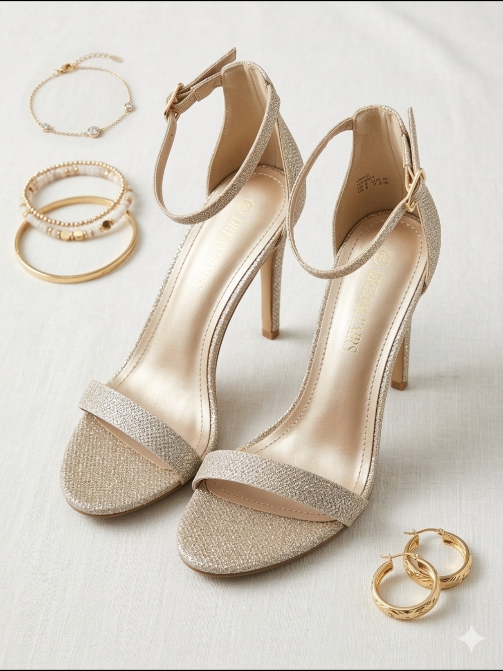 NWOT Ankle-Strap High Heel Sandals in Champagne Size 8